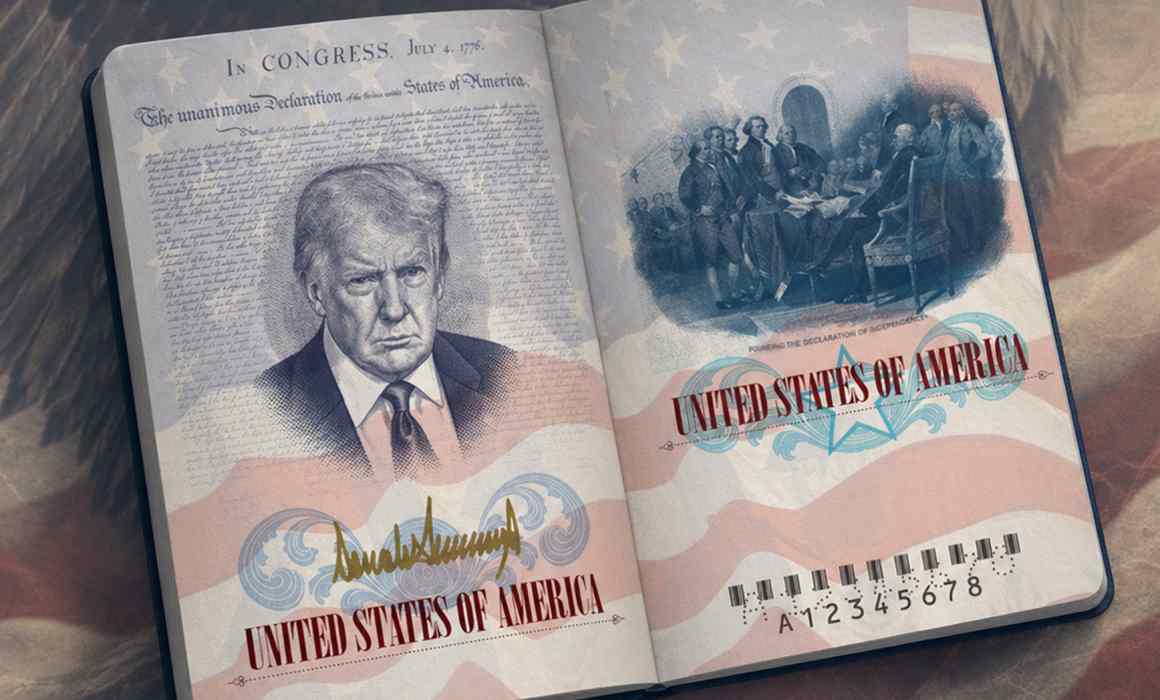 Presenta EU pasaporte de edición especial con la imagen de Trump