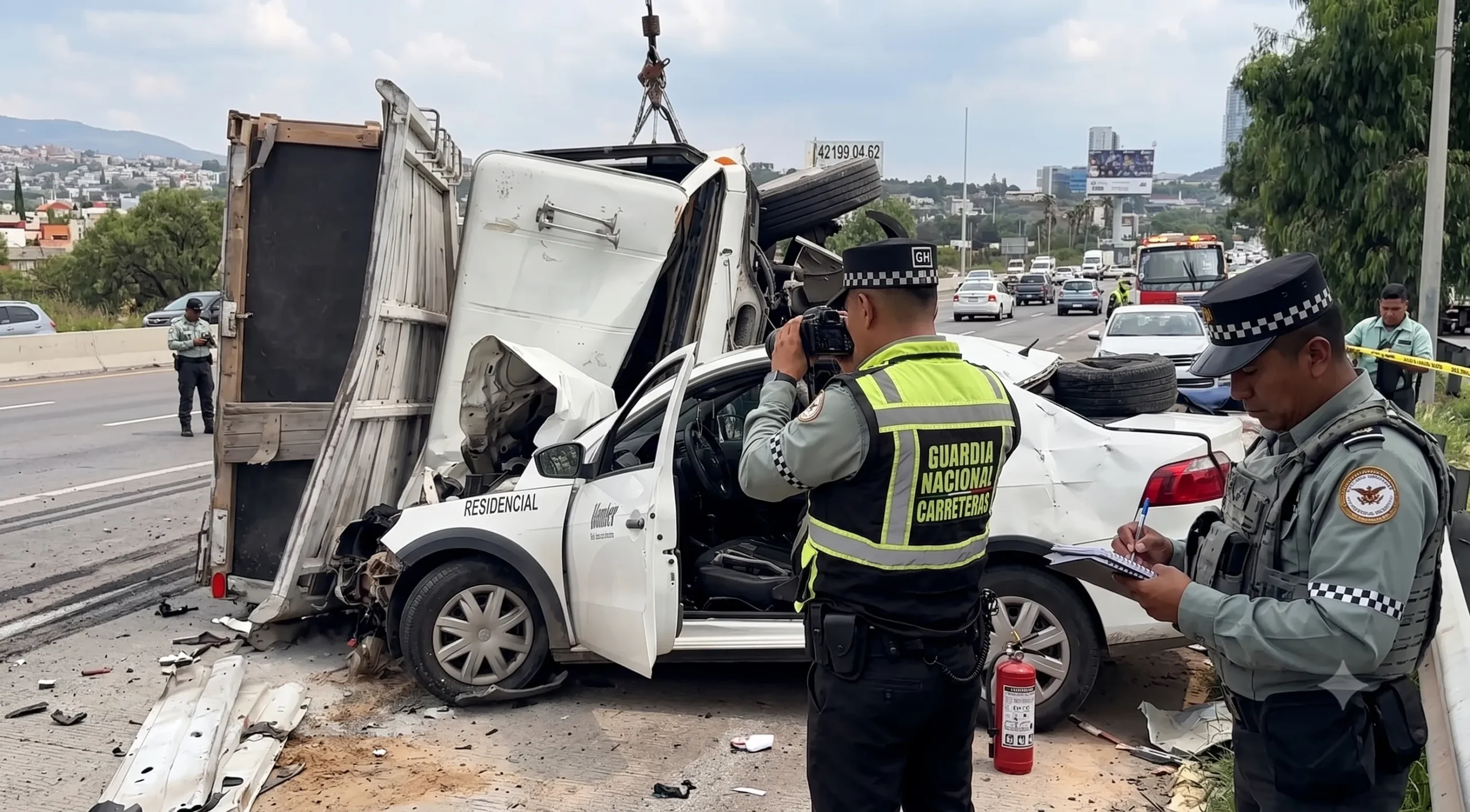 Tráiler juega al boliche con trece autos en Querétaro