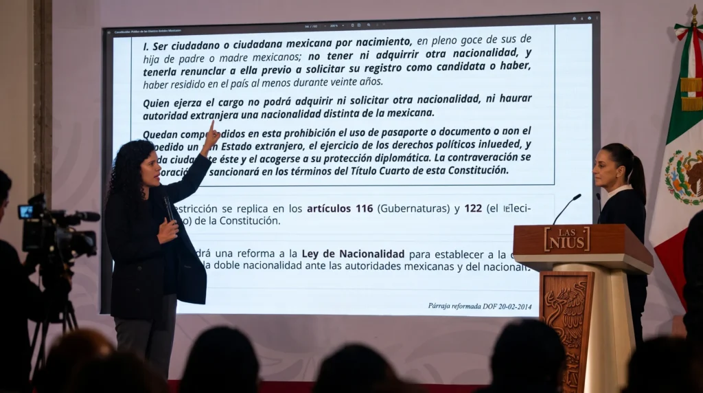 Ilustración satírica sobre políticos mexicanos migrando a Estados Unidos