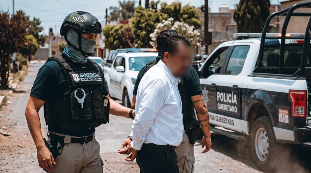 Ilustración satírica de un notario firmando documentos, referente a un fraude inmobiliario