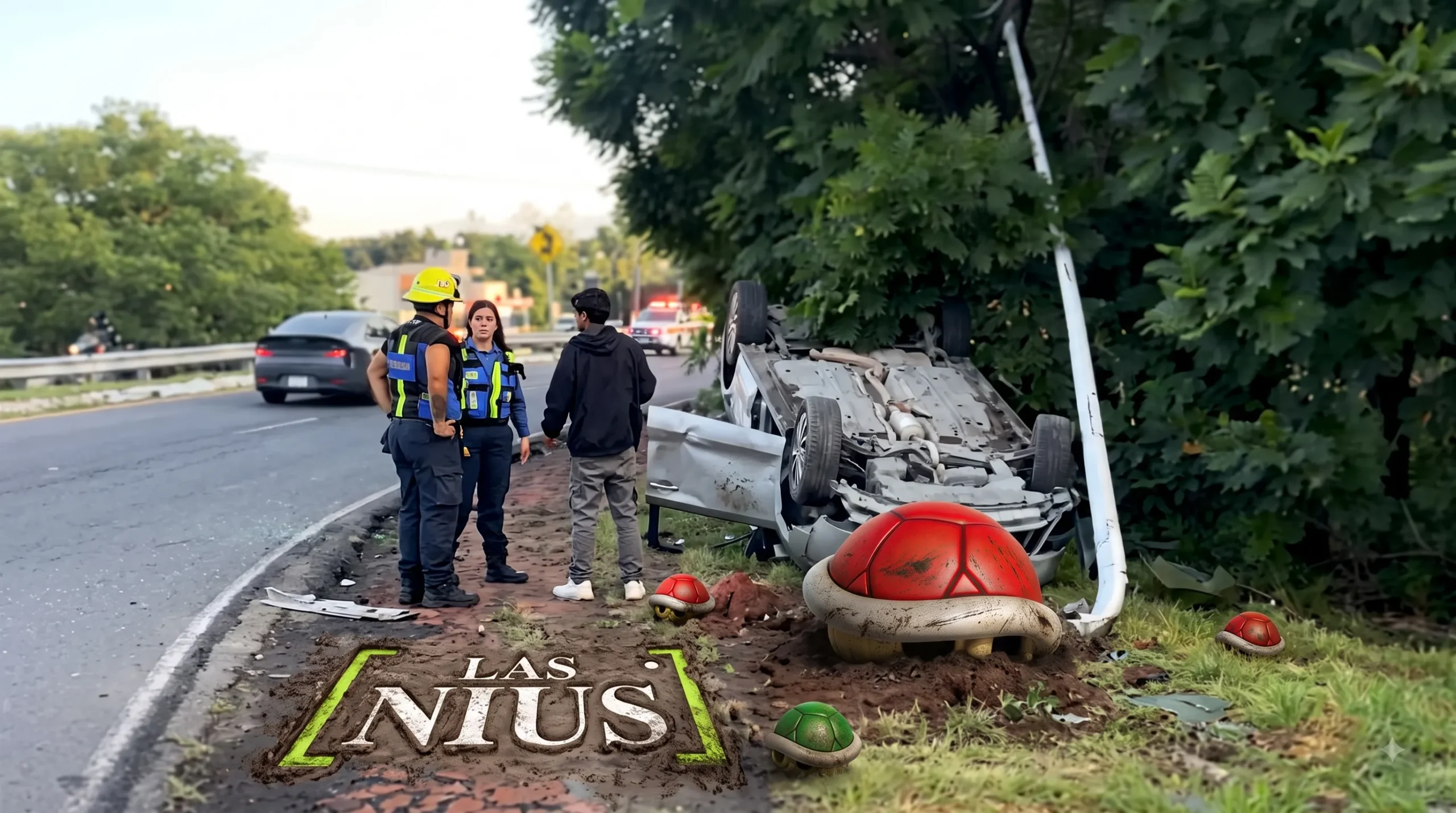 Aplica freno caro: vuelca auto contra una luminaria