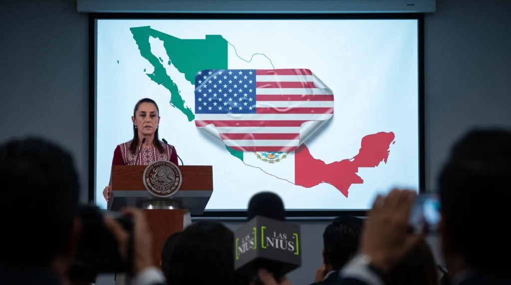 Ilustración de los mapas de Estados Unidos y México unidos con sus banderas, en referencia a la publicación de Donald Trump en redes sociales