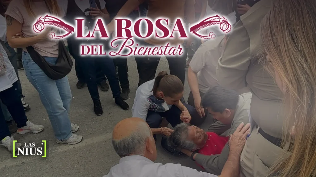 Claudia Sheinbaum auxiliando a una mujer que se desvaneció durante un evento público